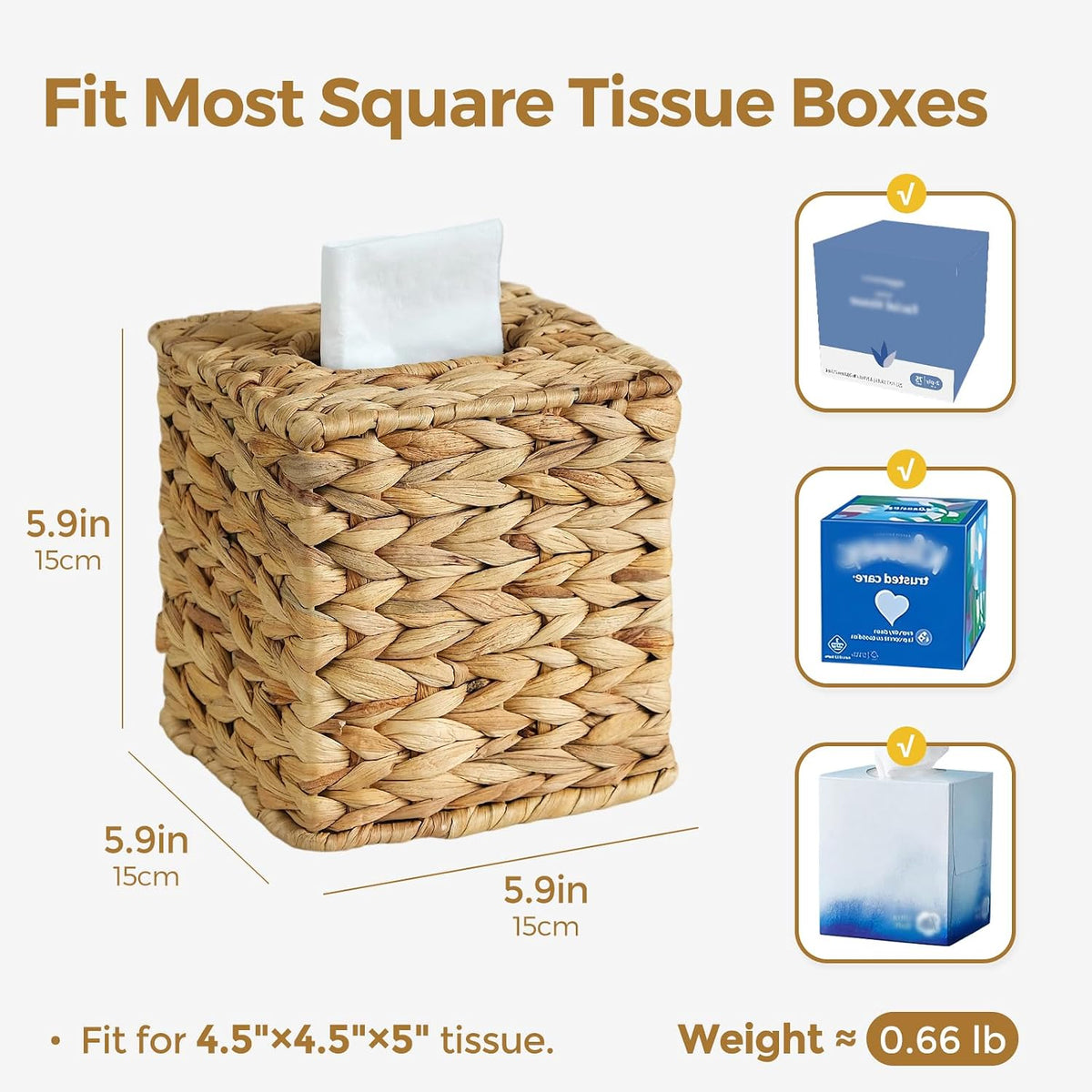 Wicker Tissue Box Cover, Rattan Tissue Box Holder Square
