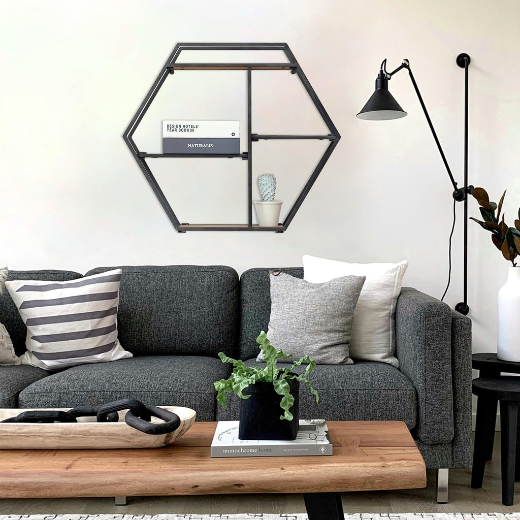 4 Tier Industrial Style Foldable Hexagon-Shaped Wall Shelves