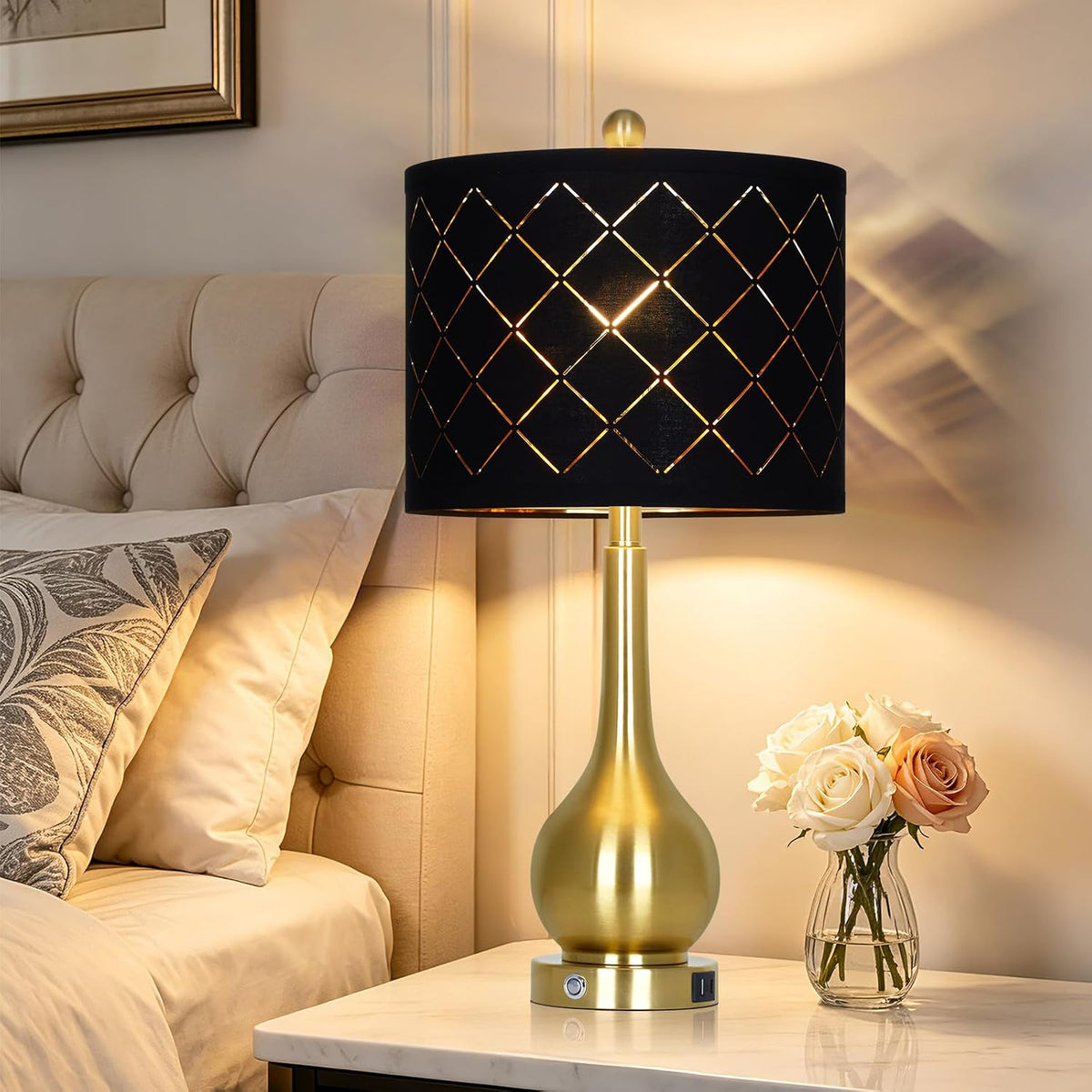 26" Gold Table Lamps Set of 2 for Bedroom Nightstand & Living Room