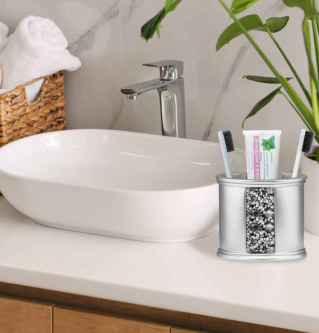 Zahari Home Sinatra Bath Tooth Brush Holder Modern Tooth Brush and Toothpaste Holder, Silver