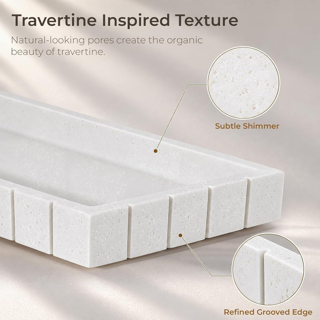 Decorative Bathroom Tray for Counter Stone Perfume Tray for Vanity, White