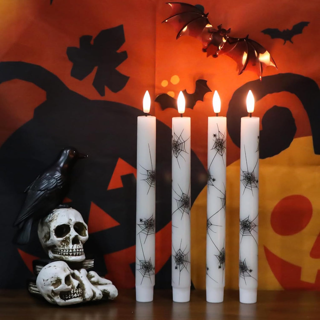 Cobweb Decal Flameless LED Taper Candles with Remote and Timer