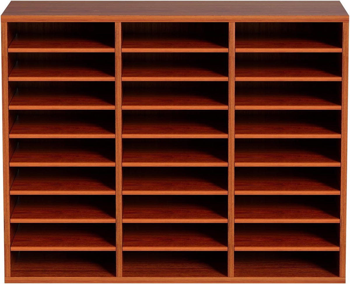 VEVOR 27 Compartments Wood Literature Organizer, Adjustable Shelves, Medium Density Fiberboard Mail Center, Office Home School Storage for Files, Documents, Papers, Magazines, Brown