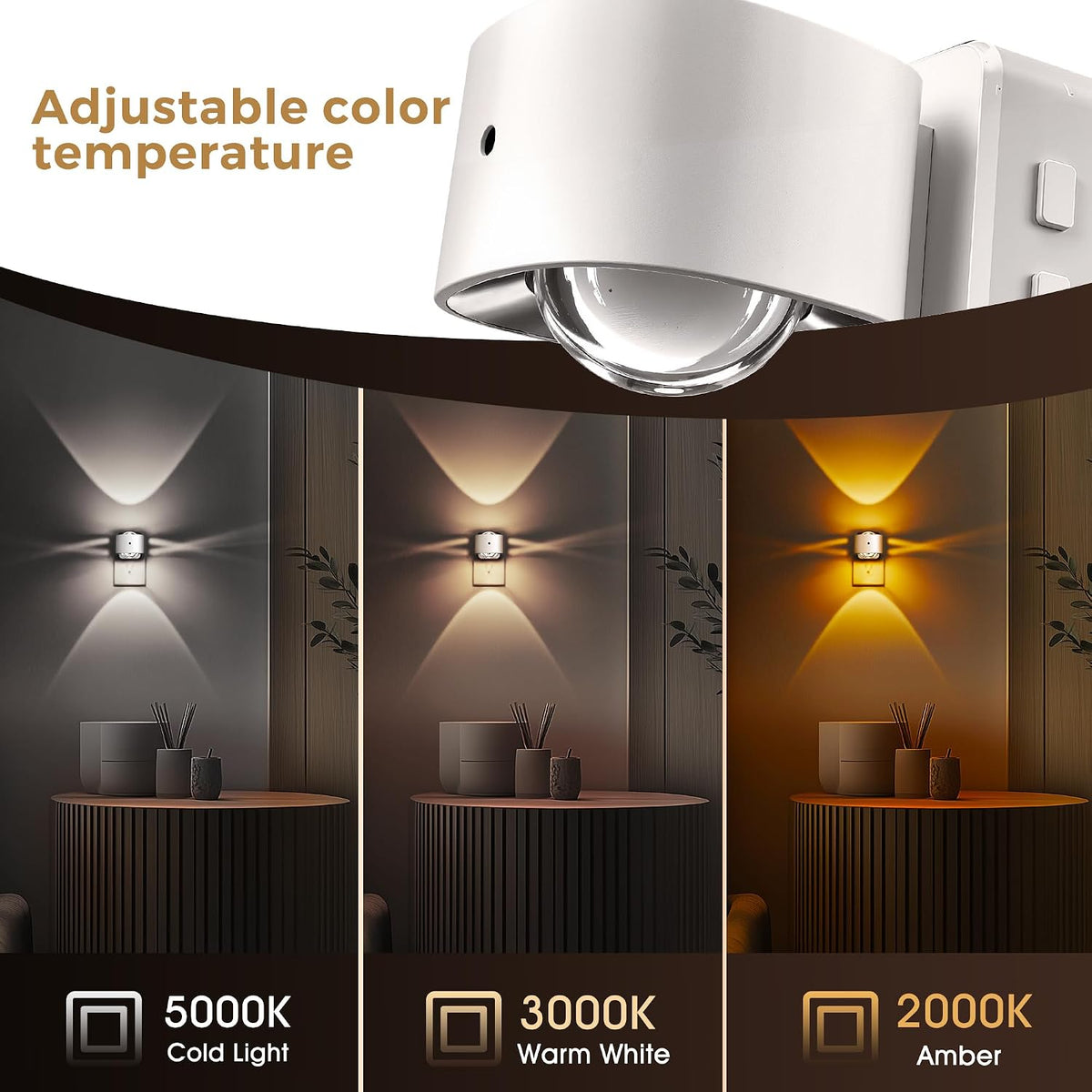 L LOHAS LED Night Light Projector, Night Lights Plug into Wall 3CCT 2 Pack