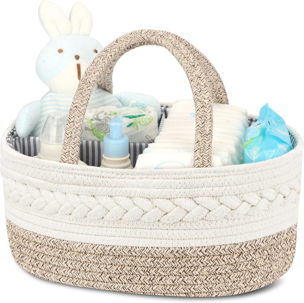 Maliton Diaper Caddy Organizer for Baby, Cotton Rope Baby Gift Basket, Portable Diaper Organizer for changing table, Nursery Storage Organizer, Shower Gifts for Newborn,baby essentials