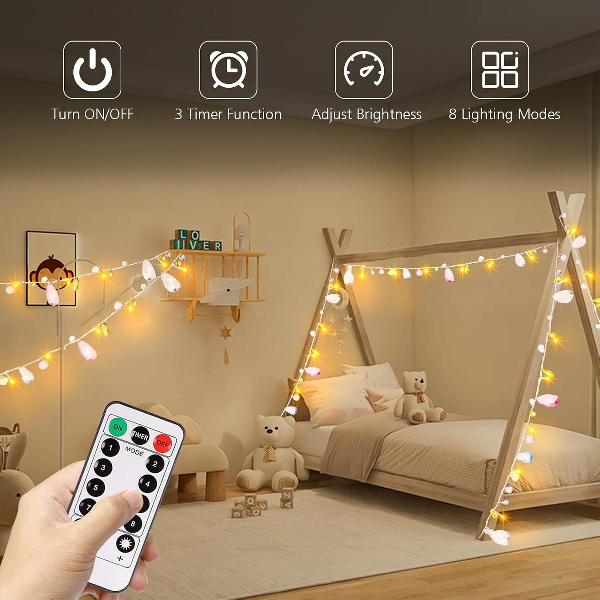 Battery Fairy String Lights Acrylic Gems Jewels String Lights with Remote