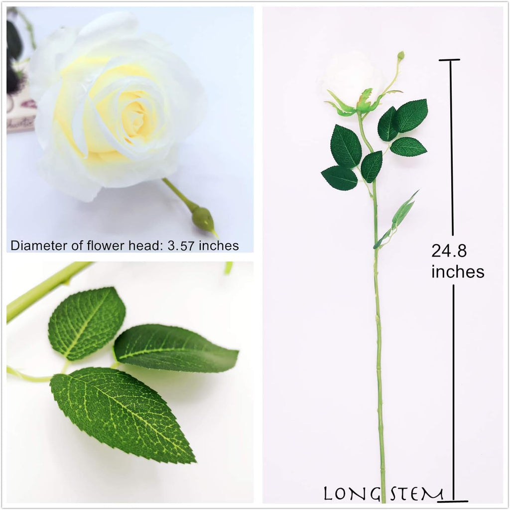 AnotherGifts Artificial Silk Rose Flower Bouquet Home Decor Wedding Party, Pack of 10 (Off White) Exclusive Style…