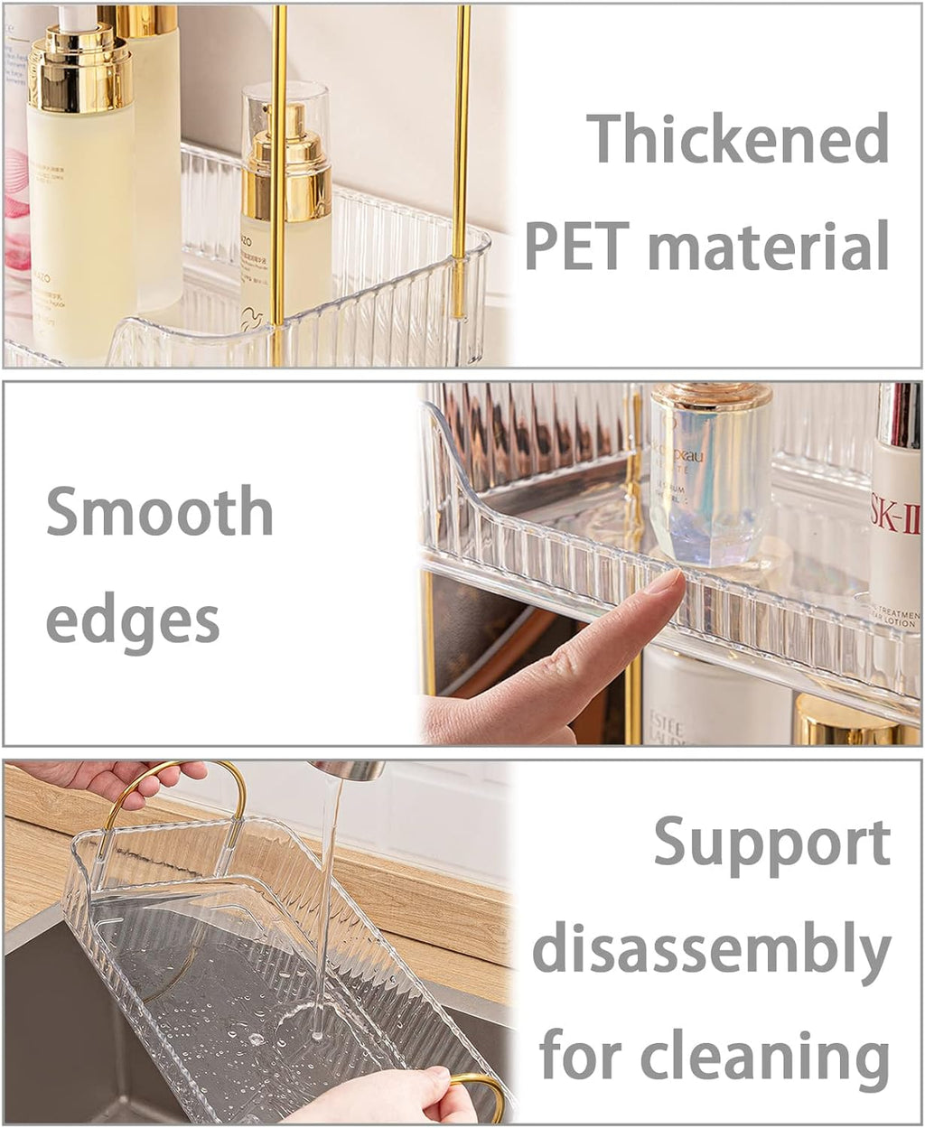 shuang qing Bathroom Counter Organizer Countertop Storage, Cosmetics Skincare Shelf, Makeup Organizer Perfume for Dresser Vanity Tray, Spice Rack for Kitchen(3 Tier-Clear)