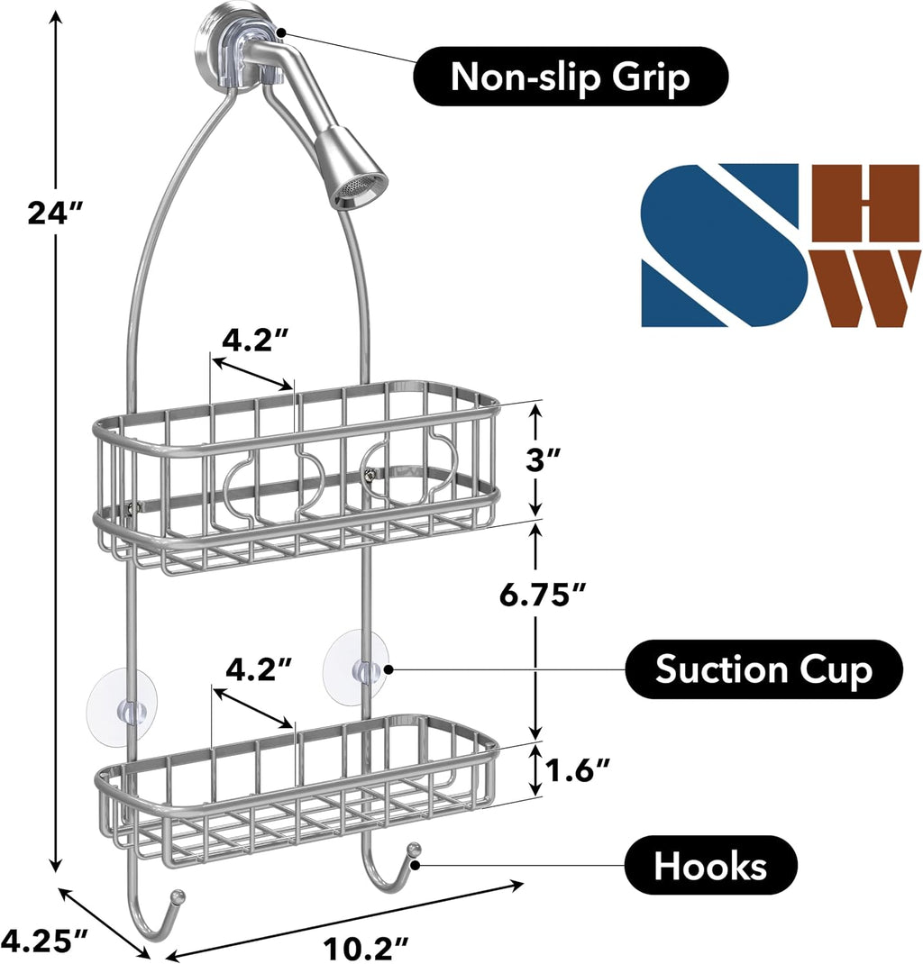 Simple Houseware Hanging Shower Head Caddy Organizer, 24 x 10, Silver