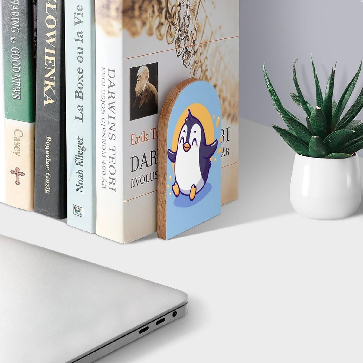 Book Ends Cute Penguin Wood Bookends for Shelves to Hold Books Heavy Duty Non-Skid Book Stoppers Wood Decorative Home Office School