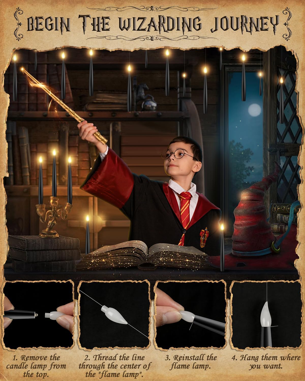 TLPUHU Floating Candles with Wand,12 Pcs Black Flameless LED Taper Candles