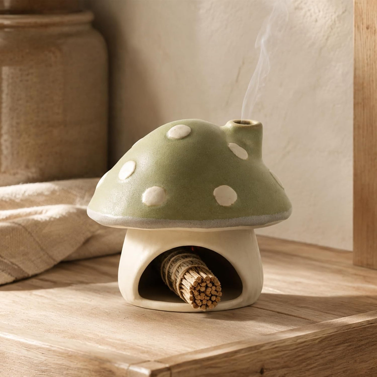 Ceramic Mushroom Incense Burner for Sticks, Cones and Palo Santo