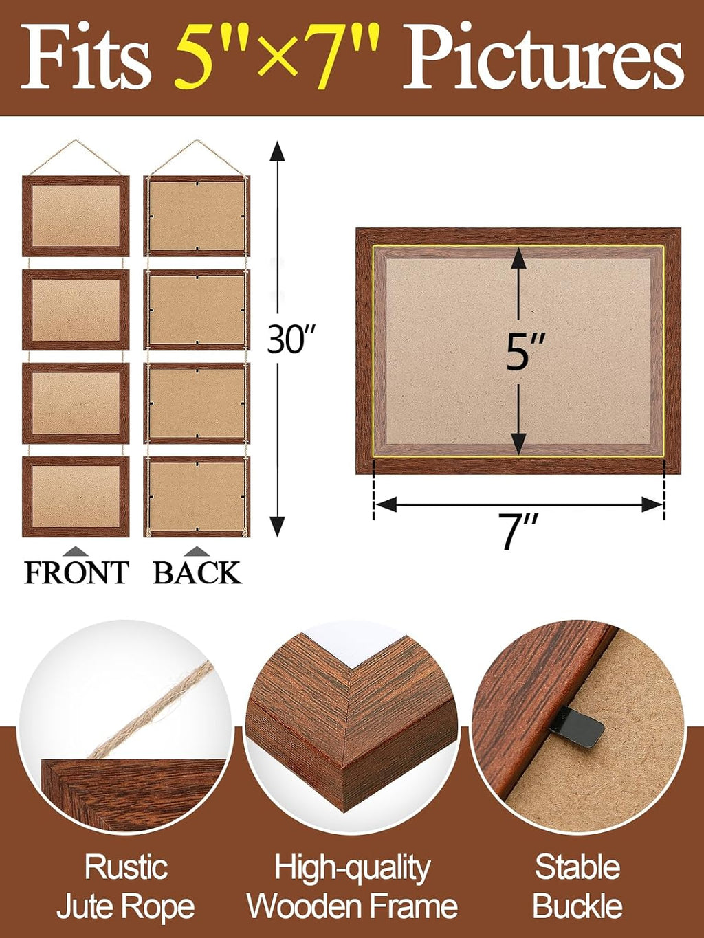 5x7 Wooden Hanging Collage Picture Frames, Farmhouse Wall Decor, 8 Openings
