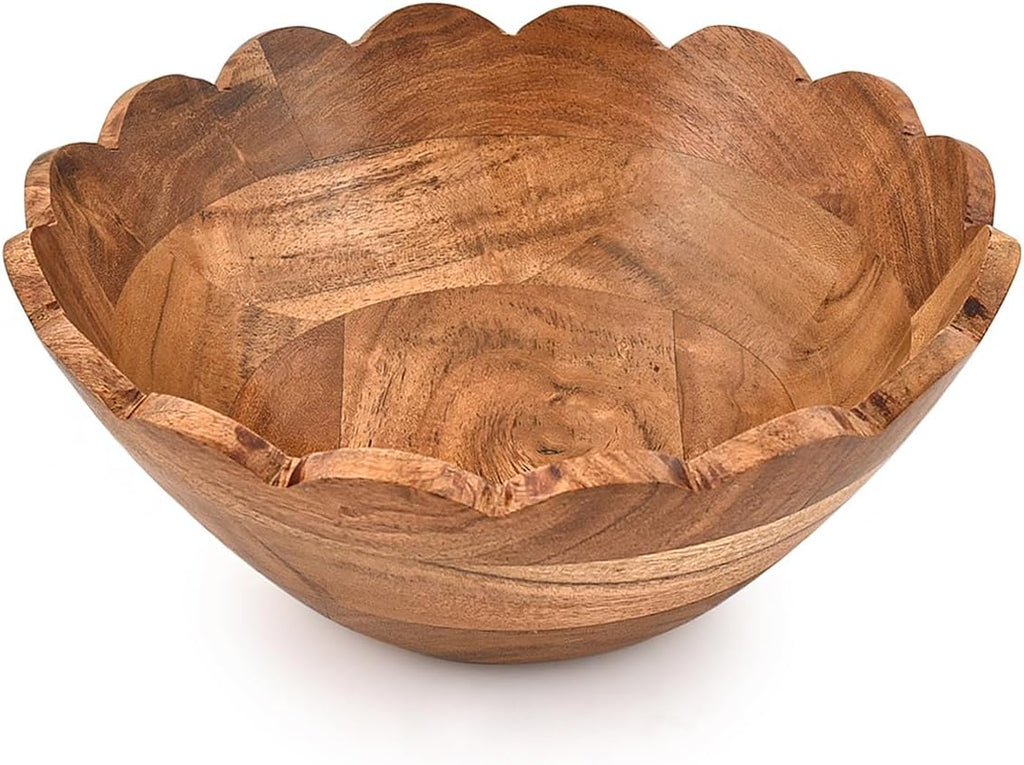 Fruit Bowl Acacia Wood Decorative Wooden Bowl for Kitchen, Dining Table & Entryway Centerpieces and Farmhouse Table Decor (9" x 9" x 4")