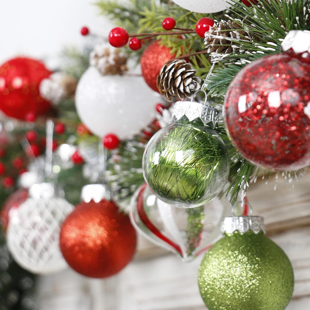 34PCS Red/Green/White Christmas Ball Ornaments Set for Tree Decor