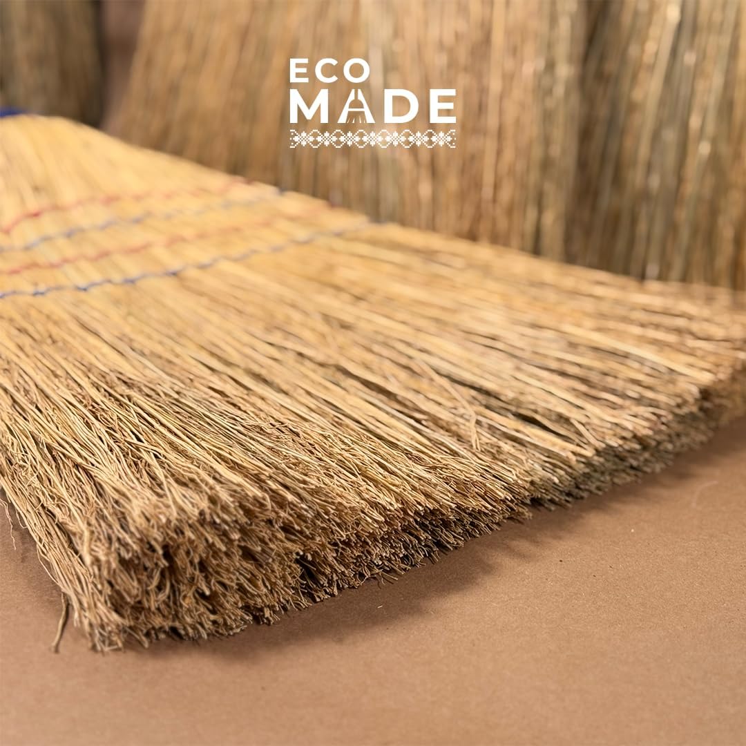EcoMade Corn Broom Handmade - 56 Inch Heavy Duty Natural Straw