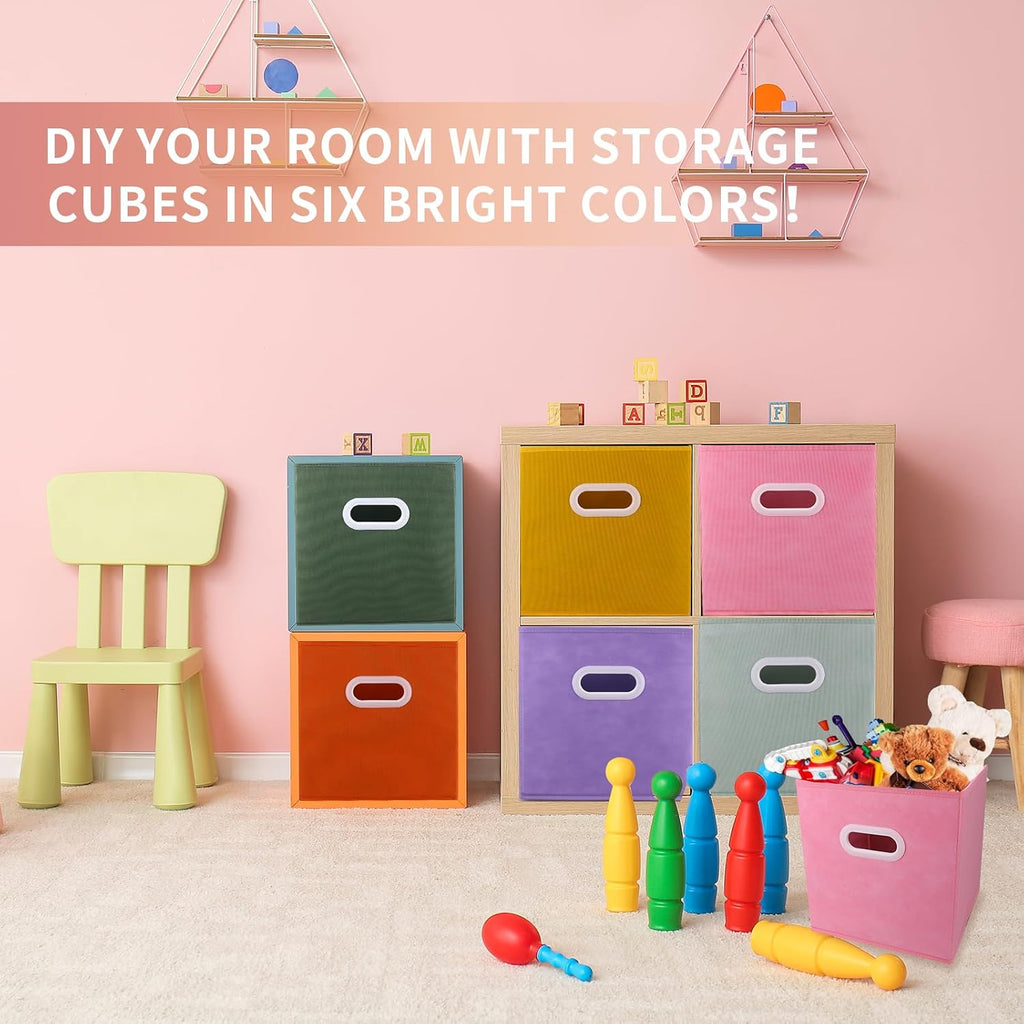 Lourome 11 inch Cube Storage Organizer, 6Color 6 Pack, with Handle