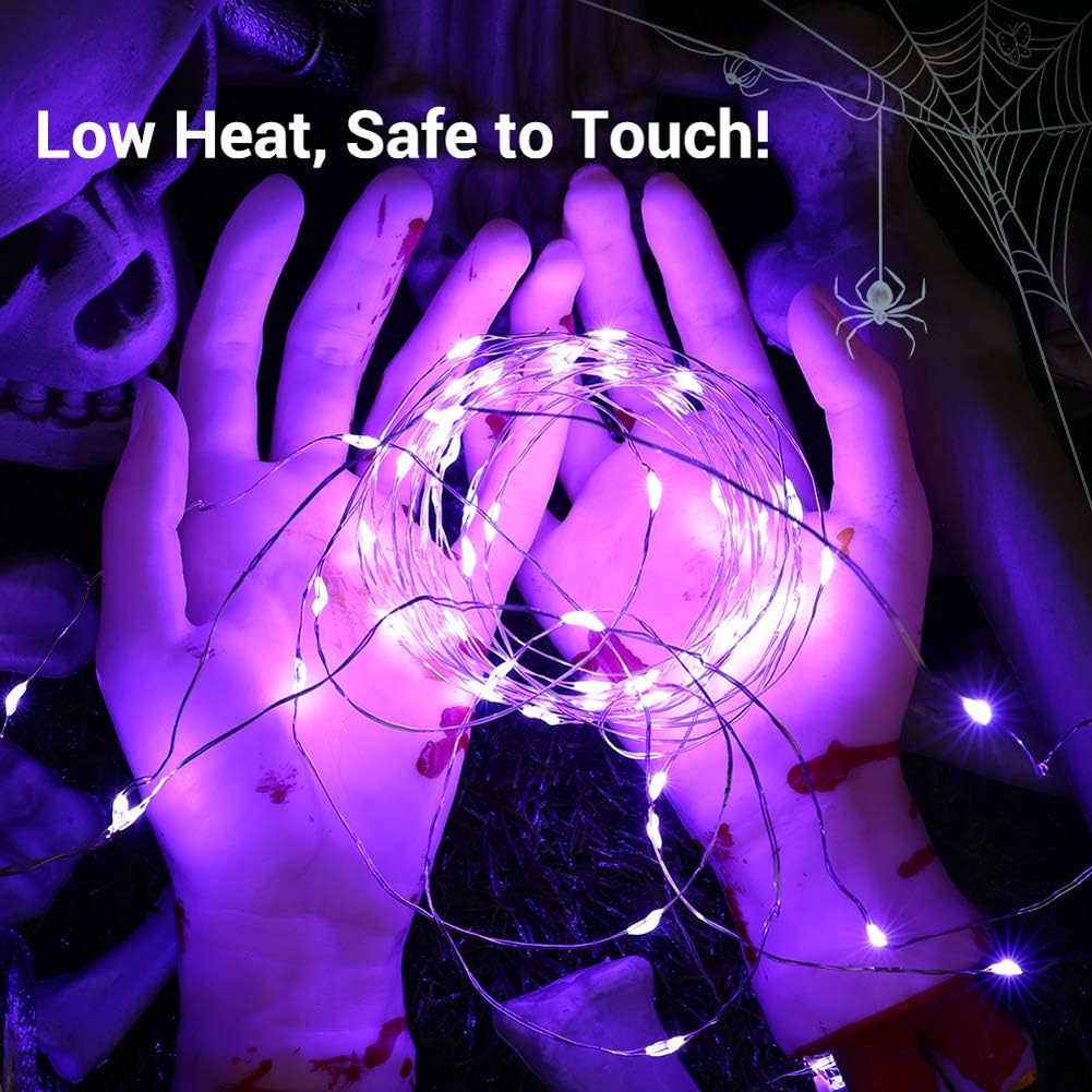 BrizLabs Purple Halloween Fairy Lights, Battery Halloween Light with Remote
