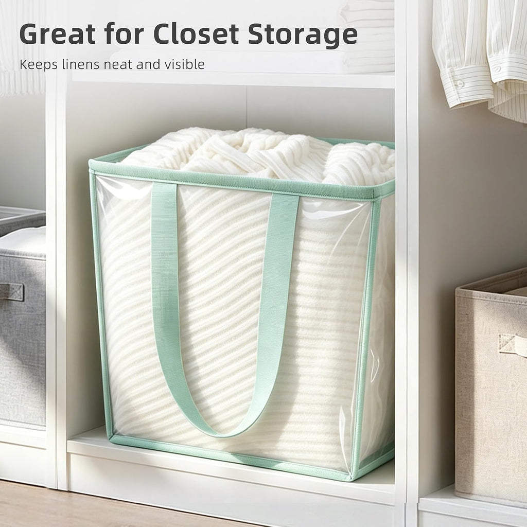 STORAGE MANIAC Collapsible Laundry Basket, 16.9 Gal. Large Pop-up Laundry Hamper with Long Carry Handles, Space-Saving Foldable Clothes Hamper with Bottom Elastic Band, Transparent-Blue