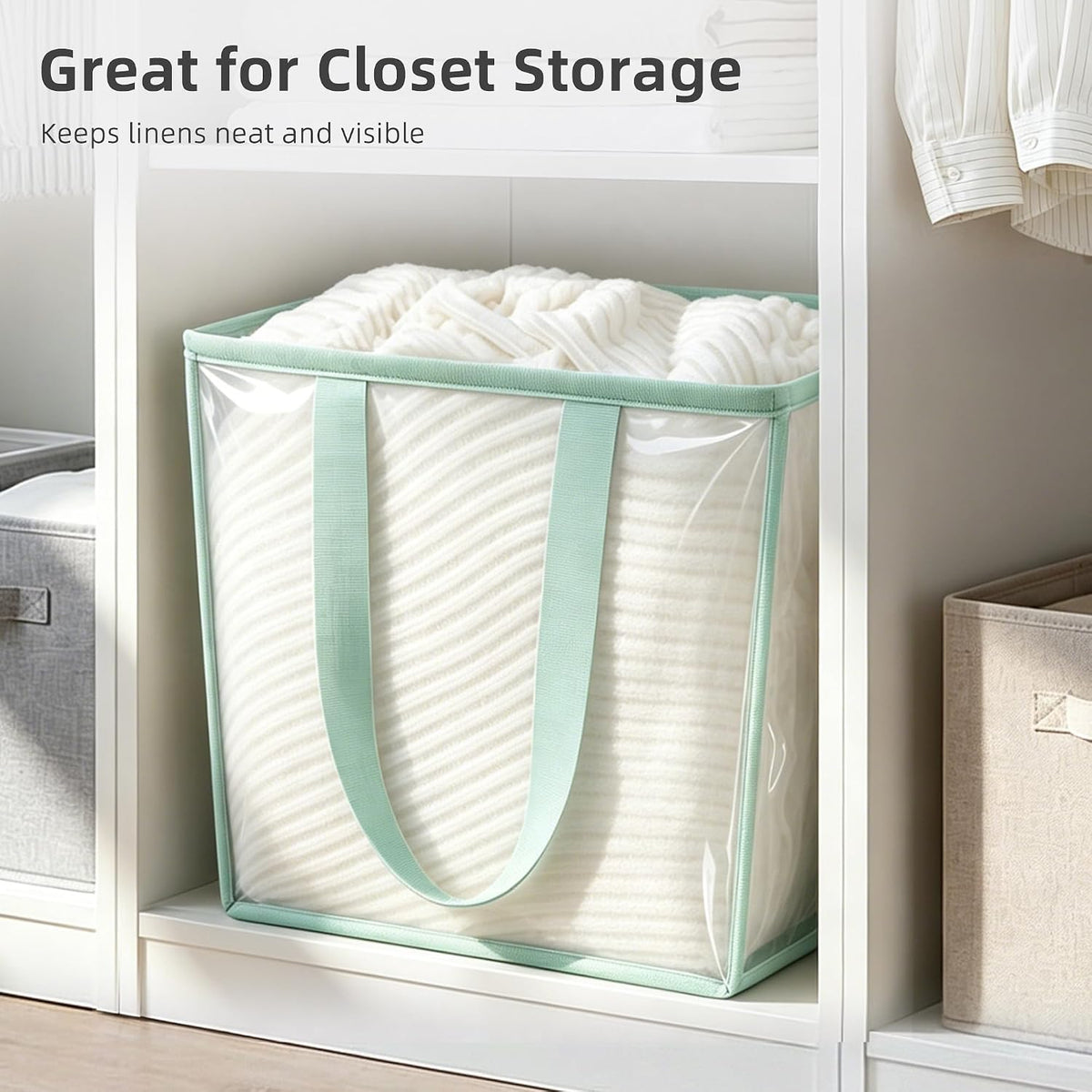 STORAGE MANIAC Collapsible Laundry Basket, 16.9 Gal. Large Pop-up Laundry Hamper with Long Carry Handles, Space-Saving Foldable Clothes Hamper with Bottom Elastic Band, Transparent-Blue