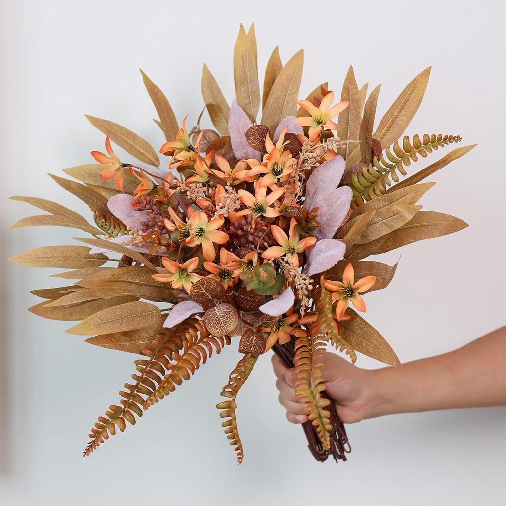 70Pcs 8 Kinds of Fall Artificial Eucalyptus Stems Box Set(Brown&Orange)