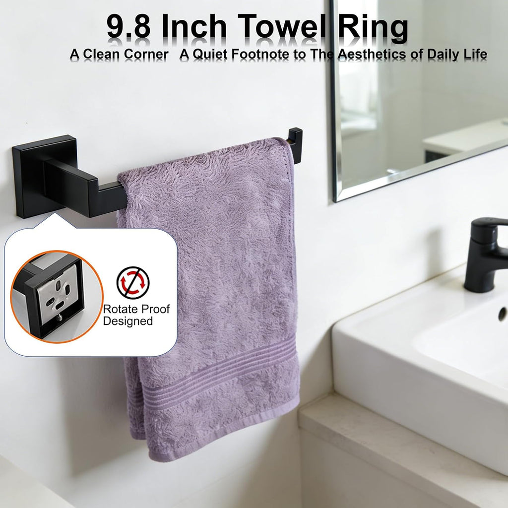 Bathroom Hardware Set 15 Piece Matte Black Bathroom Accessories Set SUS304 Towel Bar Set Includes 3 Towel Bar 24 Inch+3 Towel Holder+3 Toilet Paper Holder+6 Towel Hooks (15, Matte Black, 24 Inch)