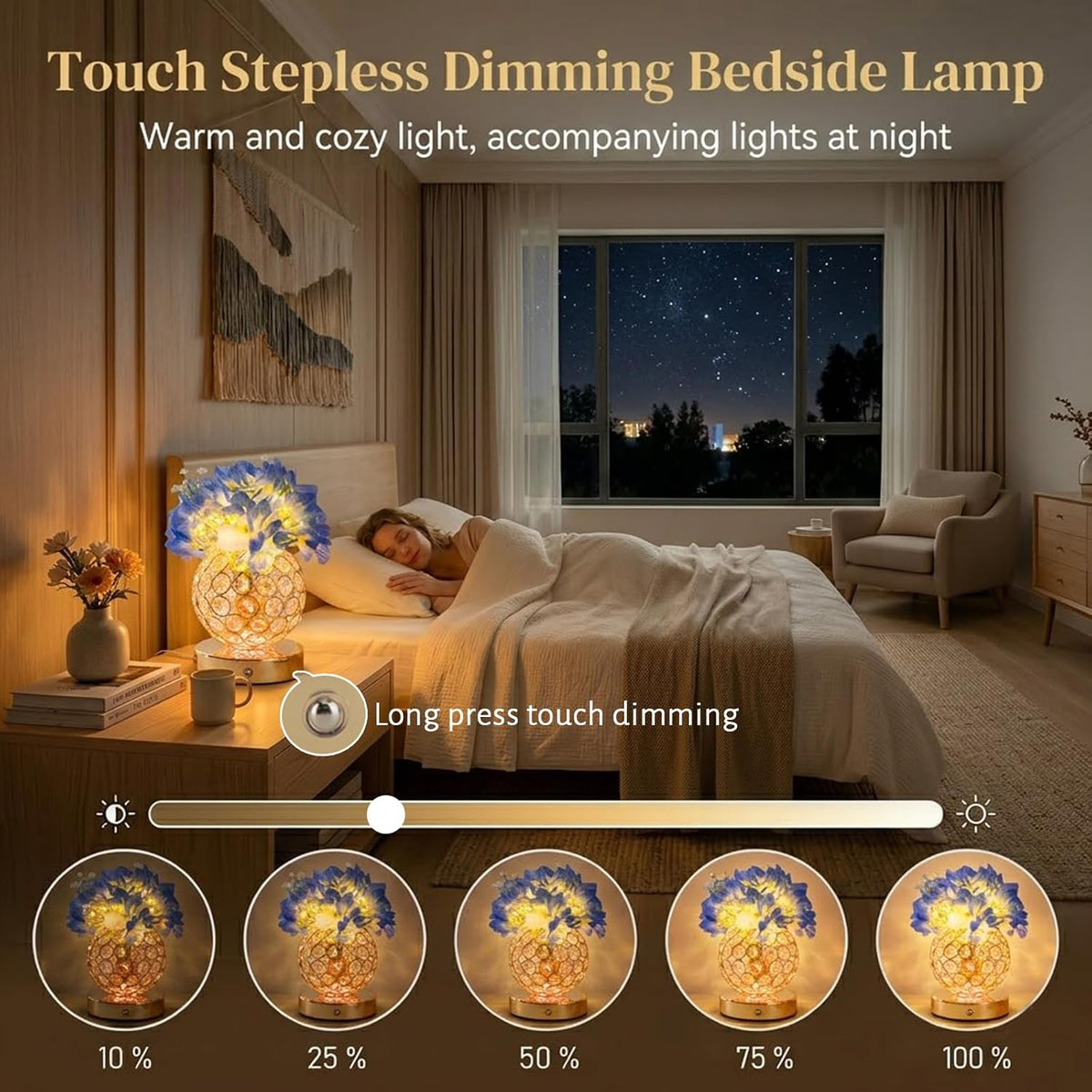 Flower Table Lamp, 16 Color Changing Hydrangea Crystal Night Light with Remote, Touch Dimming Artificial Flower Light, Romantic Flower Decoration Gifts for Girl Women Mom (Blue-Hydrangea)