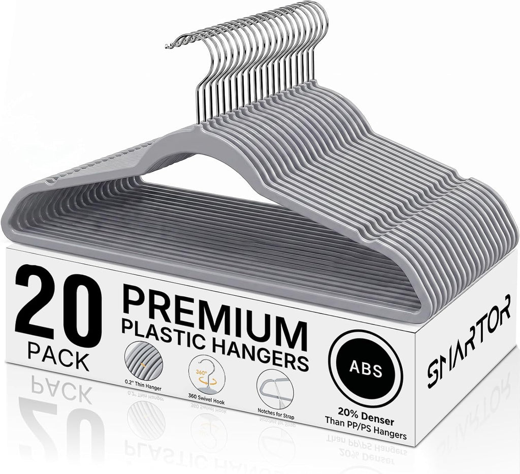 SMARTOR Plastic Hangers 20 Pack - Thin Hangers for Space Saving - Gray