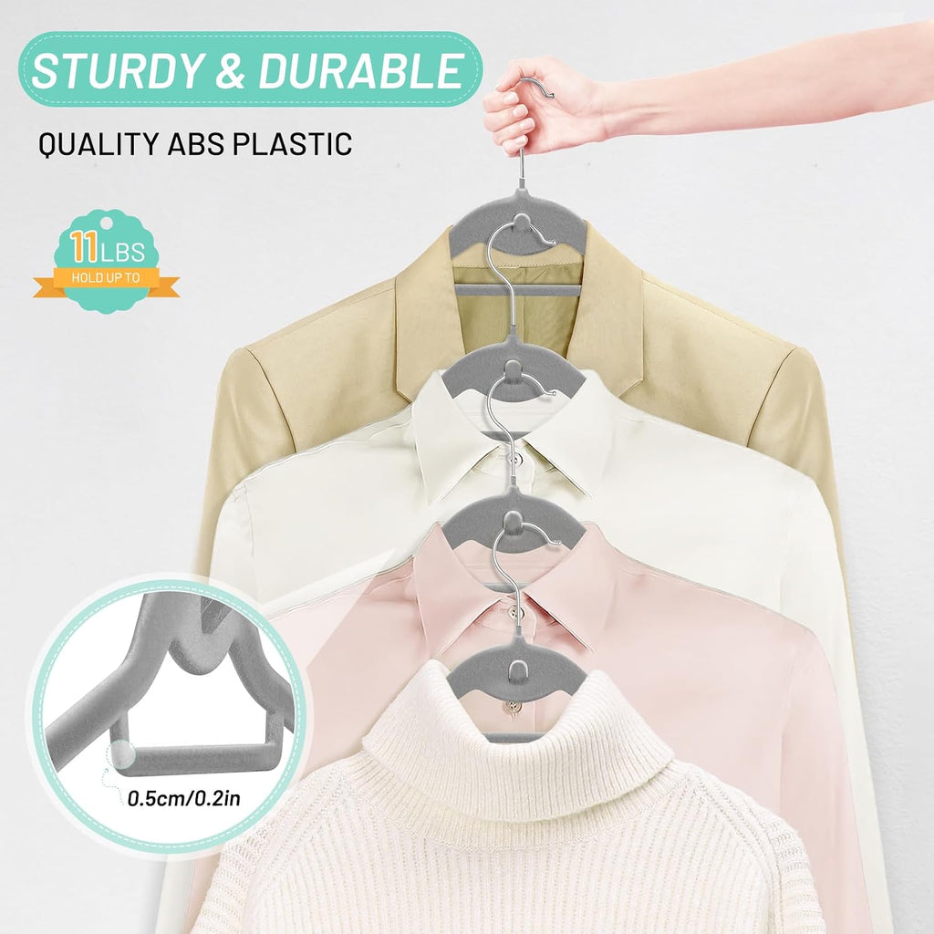 Velvet Stackable Hangers 30 Pack, Clothes Hanger Non Slip Felt with Hook