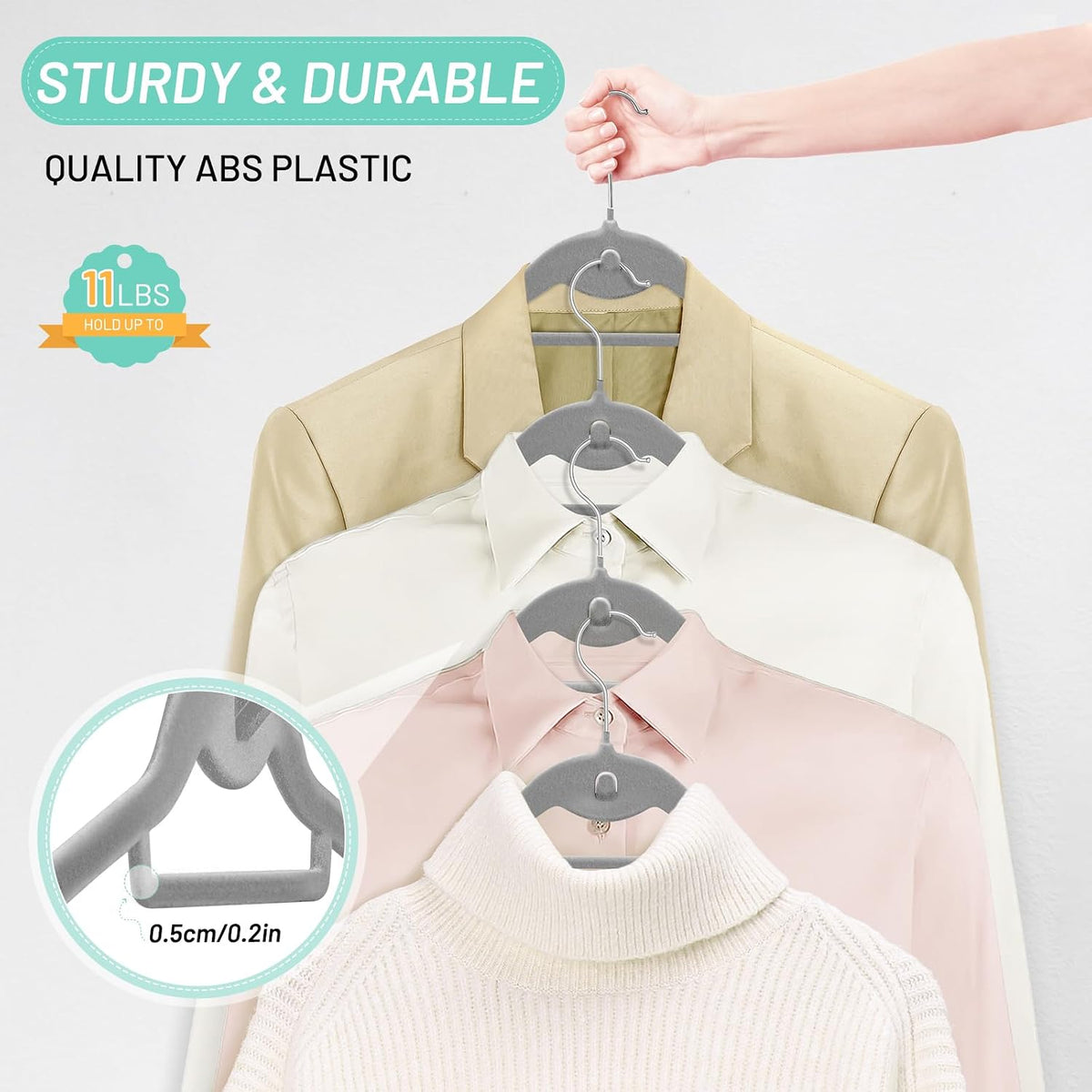 Velvet Stackable Hangers 30 Pack, Clothes Hanger Non Slip Felt with Hook