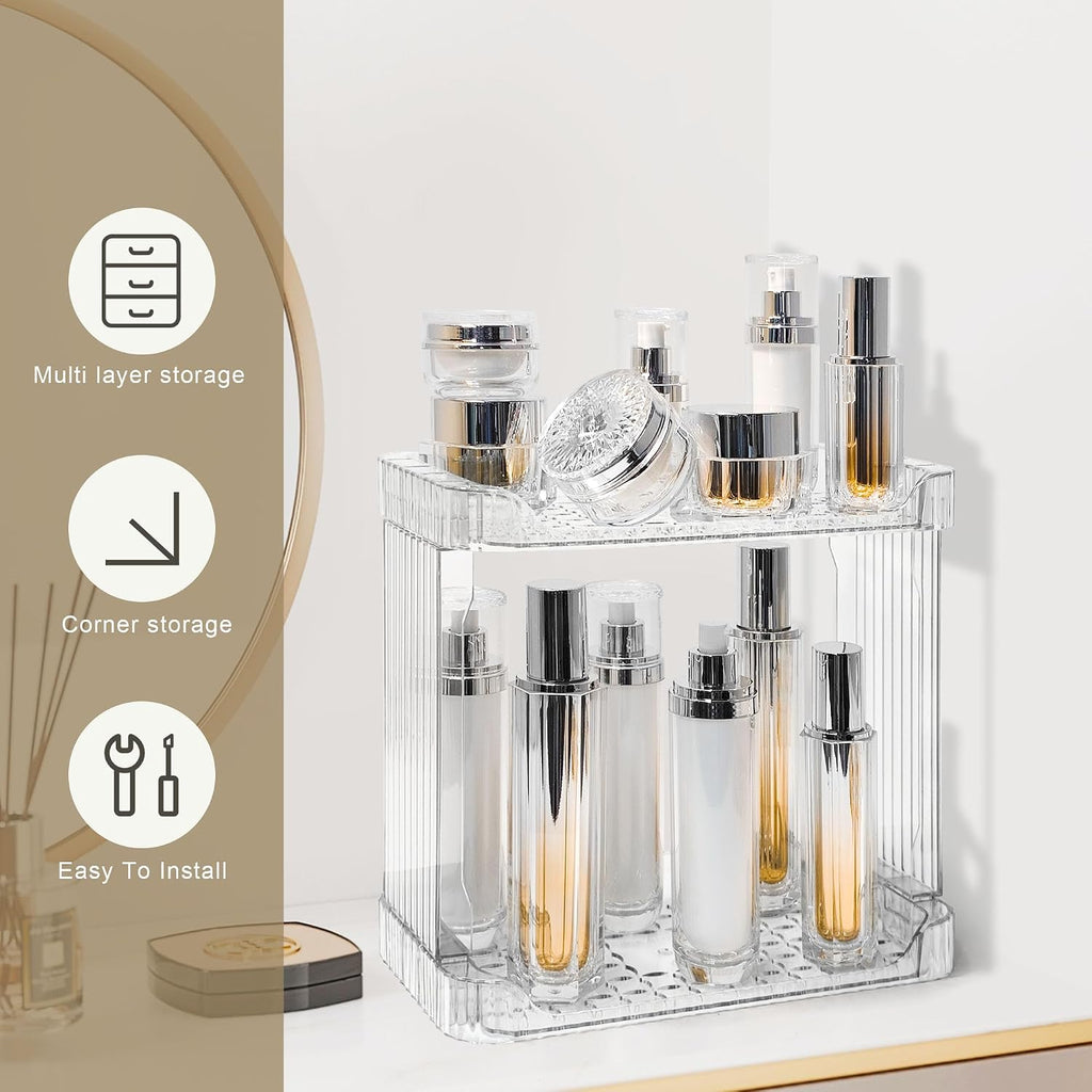 Bathroom Counter Organizer Cosmetics Skincare Organizers-2 Tier-Clear