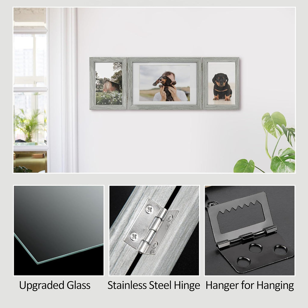 Afuly 3 Picture Frame 4x6 Grey 5x7 Collage Triple Photo Frames for Desk