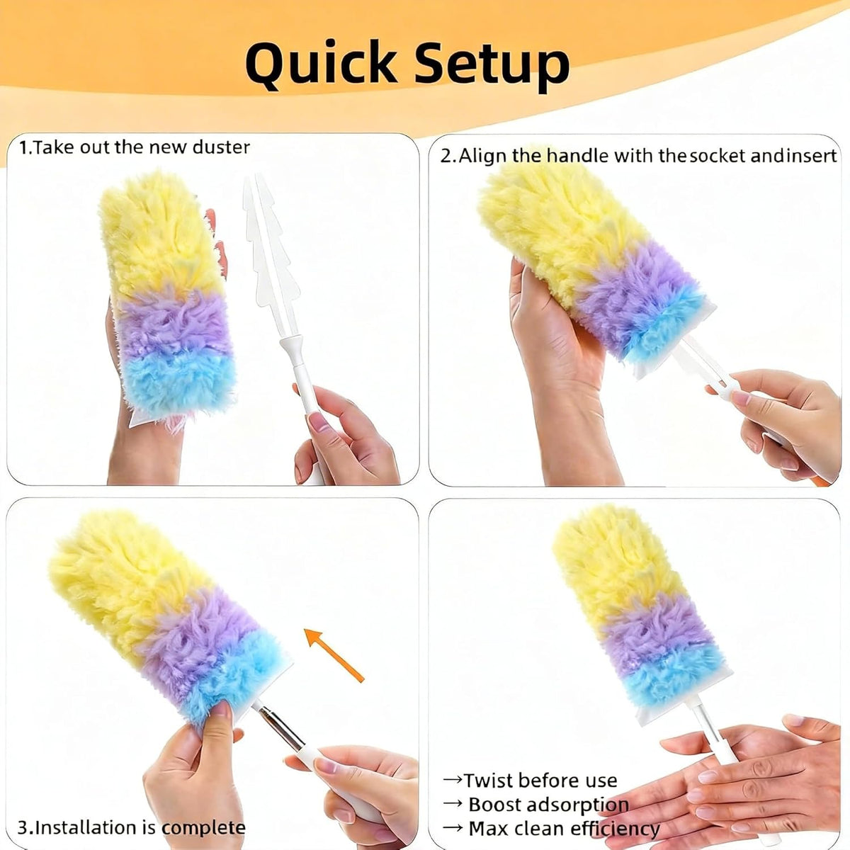 Heavy Duty Duster Refills, Disposable Dusters Kit for Cleaning Dusting Furniture Blind Ceiling Fan, Multi Surface 360 Feather Duster(10)+3FT Extended Handle（1） (Colorful)