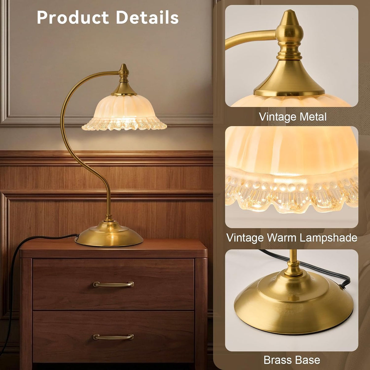 Vintage Table Lamp for Living Room Glass Flower Lamp Stained Glass Beside Table Lamp