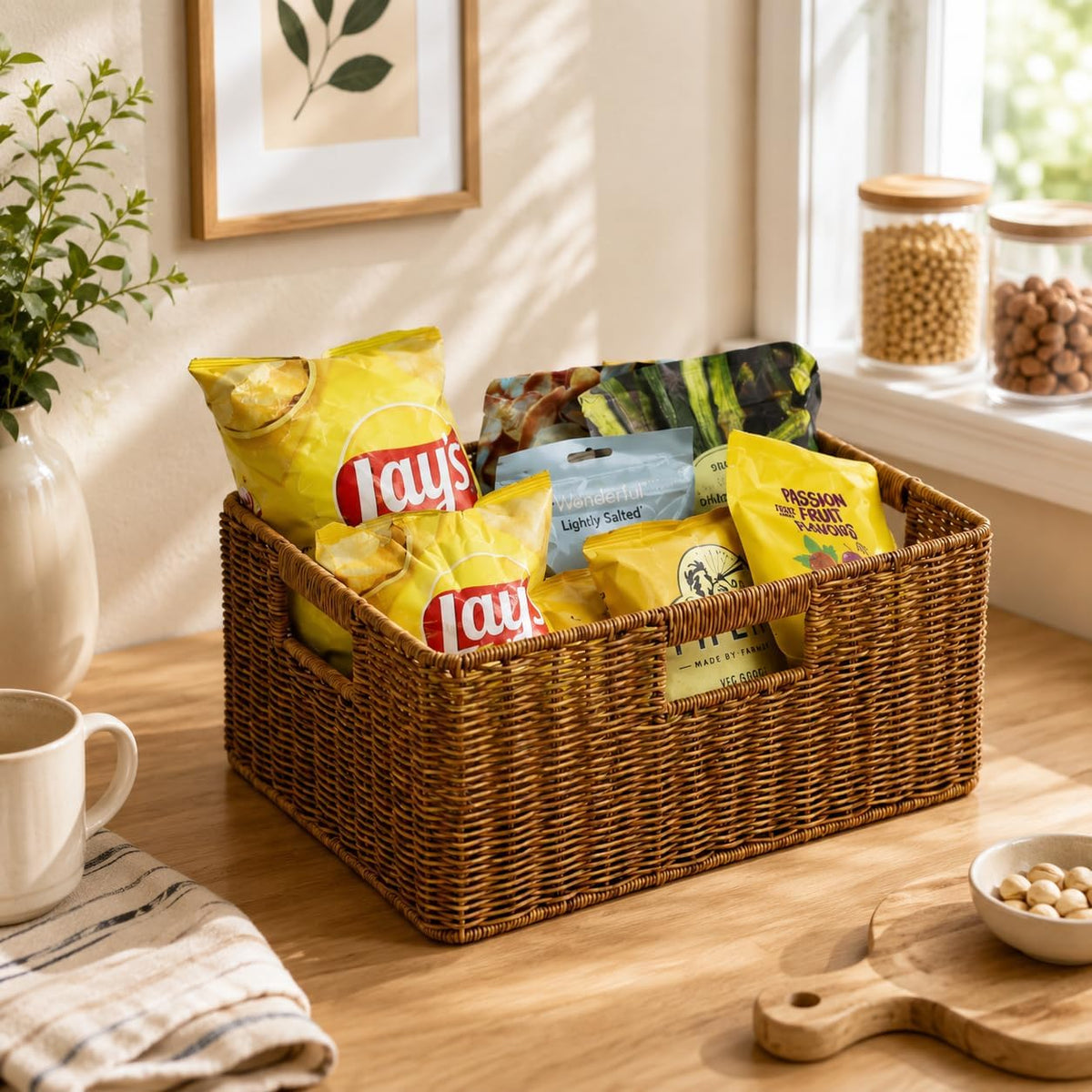 Large Wicker Basket, Waterproof Wicker Storage Basket for Organizing, Brown