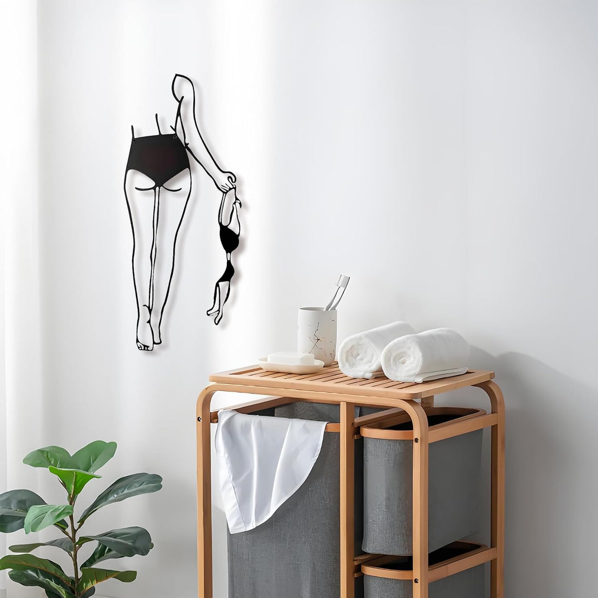 Sexy Metal Wall Art, 3D Abstract Woman Sculpture for Bedroom Black Decor