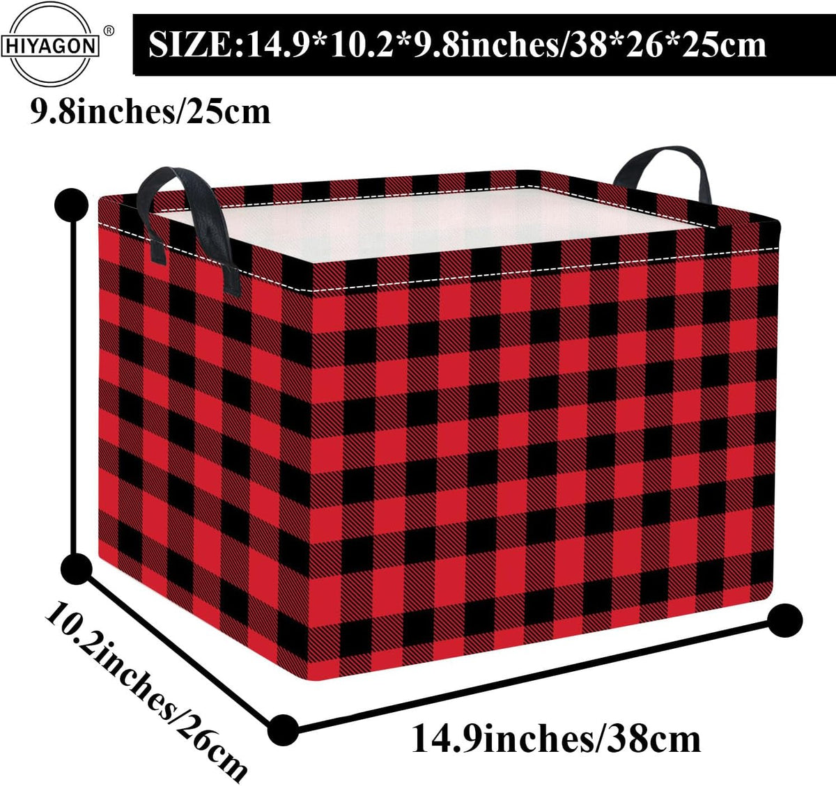 Rectangular Storage Basket for Boys Kids Basket Storage Bin Organizer Box(Red Checkered)