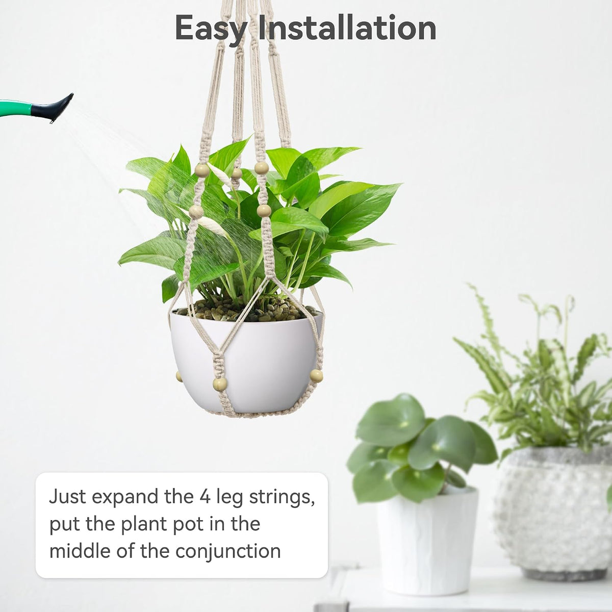 USLAI Macrame Plant Hanger, for Up to 15 Inch Pots, 35 Inch, Ivory, 2 Pack