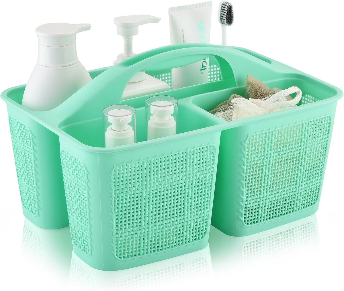 NINU Plastic Cyan Shower Caddy Basket, Divided Cleaning Portable Shower Basket with Handle Compartments Storage Organizer for Bathroom, College, Kitchen, Dorm Room Essentials