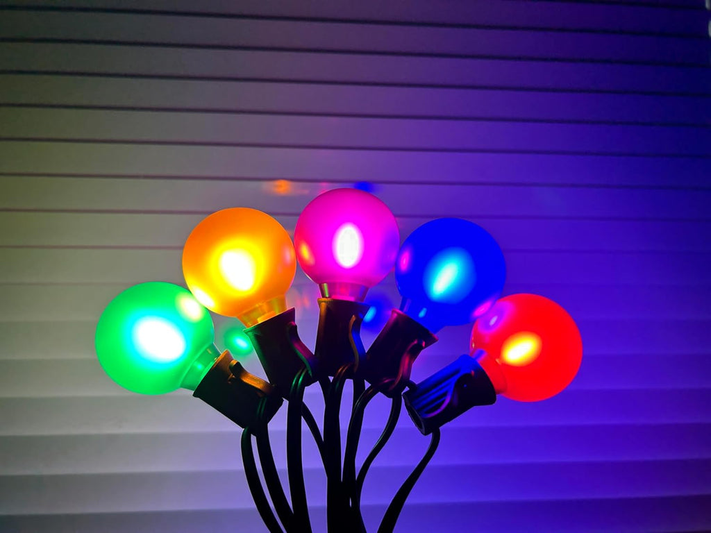 25 Pack G40 LED Multicolor Christmas Replacement Light Bulbs, 1 Watt E12/C7 Candelabra Base Plastic Shatterproof LED Globe Edison Bulbs for Indoor Outdoor Patio String Lights, Frosted Colored