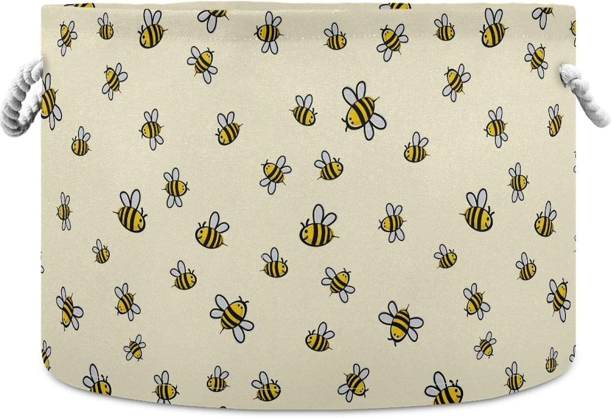 visesunny Cute Bee Pattern Laundry Baskets Fabric Storage Bin Storage Box Collapsible Storage Basket Toy Clothes Shelves Basket for Bathroom,Bedroom,Nursery,Closet,Office