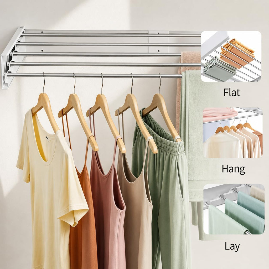 Wall Mounted Clothes Drying Rack for Laundry Room, Foldable 31.5" 60 lb