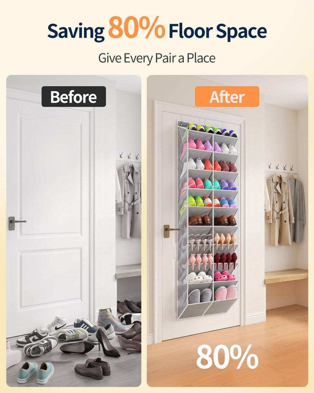 Yecaye 10 Tier Widen Over the Door Shoe Organizer for 20-30 Pairs, Grey