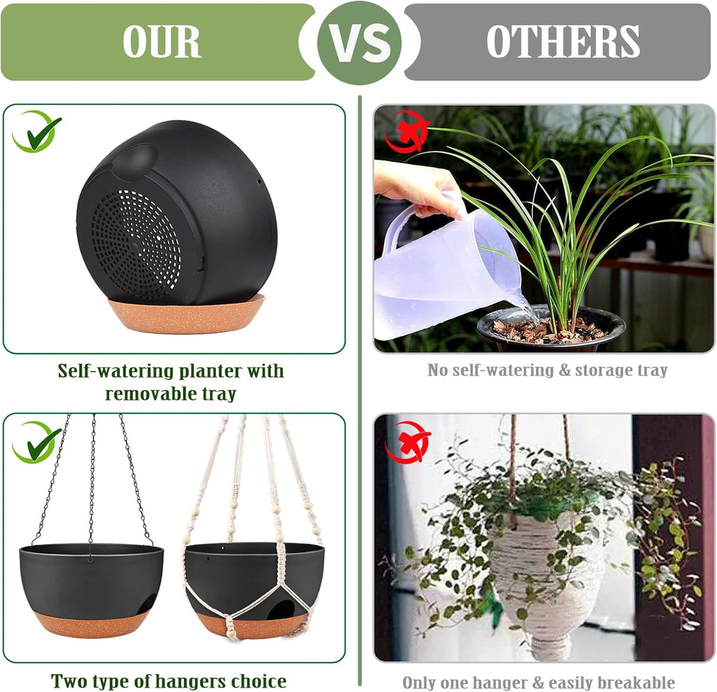 12 Inch Self Watering Hanging Planters with Removable Reservoir, 2 Pack
