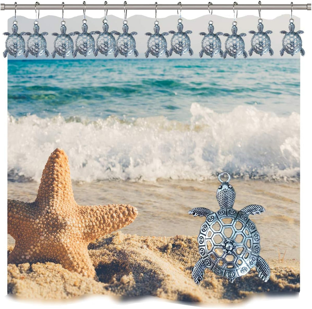 Sea Turtles Shower Curtain Rings Silver Shower Hooks for Shower Curtain
