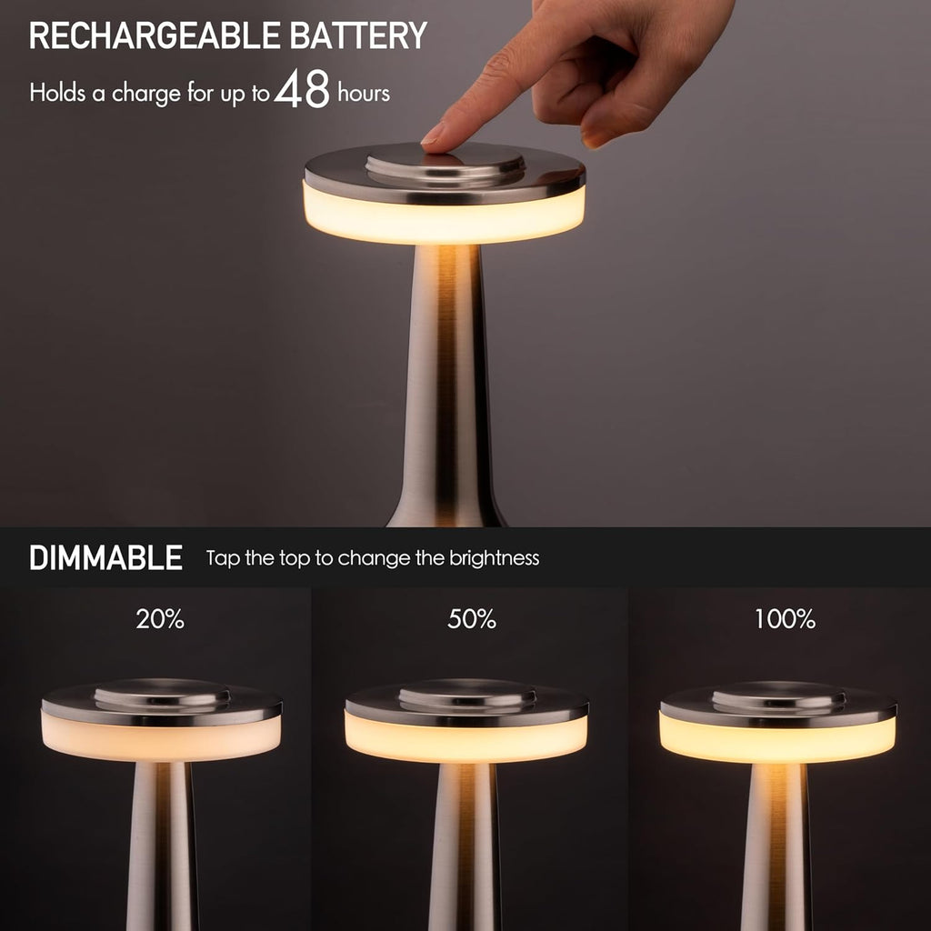 O'Bright Dome Cordless Rechargeable LED Mushroom Table Lamp, Silver