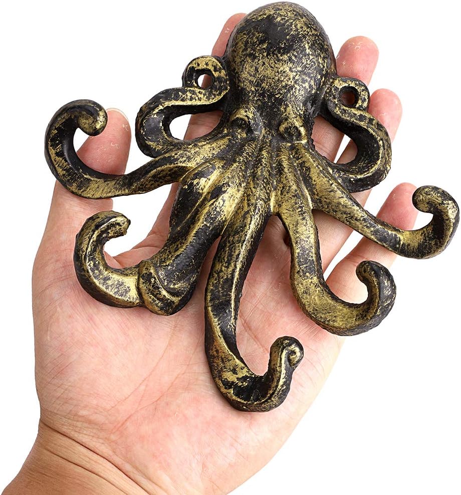 Sumnacon 6 Inch Cast Iron Octopus Decorative Coat Hook - Wall Mounted Nautical Hand Towel Rack Holder with Screws, Rustic Metal Clothing Hanger for Bedroom/Bathroom/Kitchen/Balcony, Green Bronze