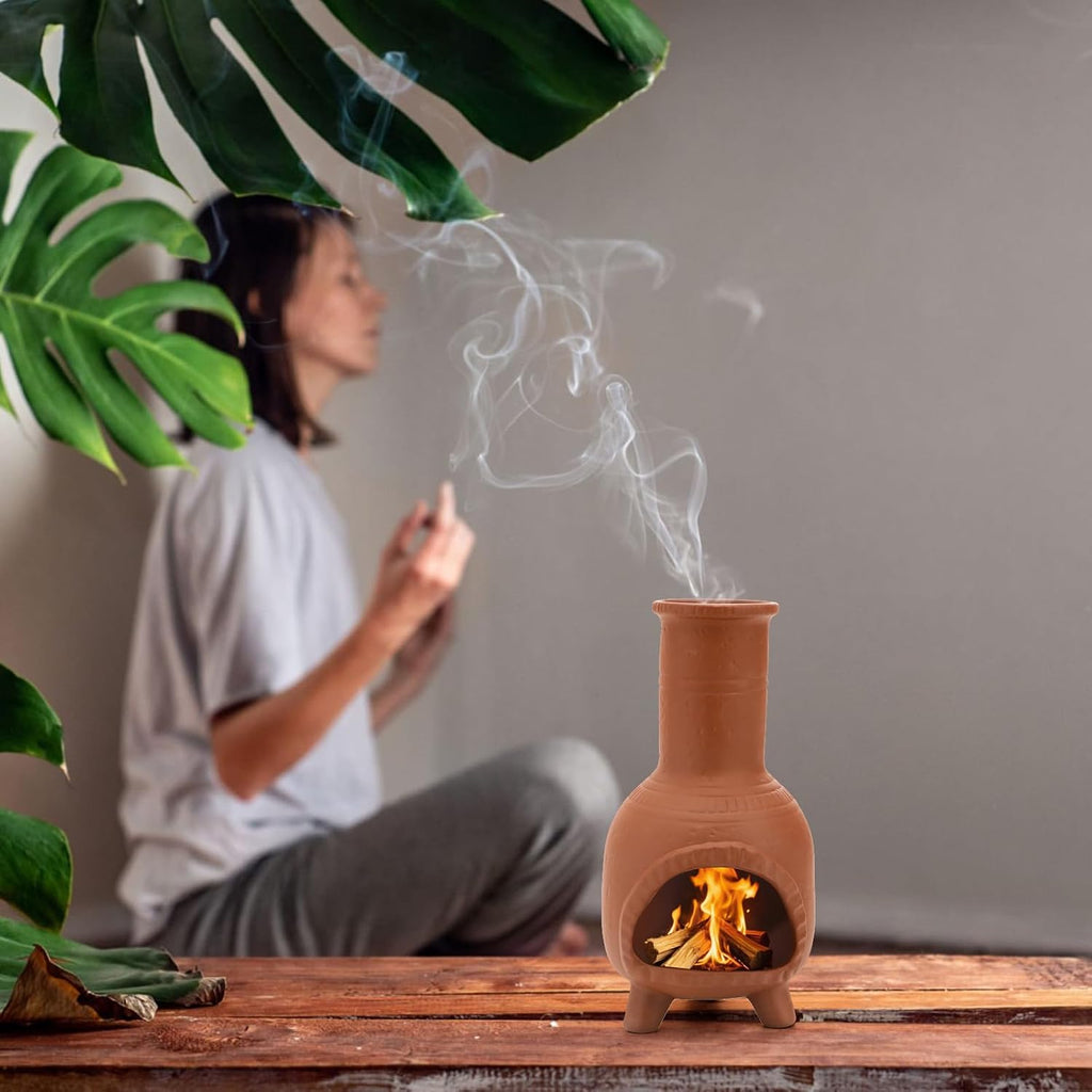 TOPZEA Handmade Terracotta Palo Santo Holder Burner, Mini Clay Chiminea Incense Cone Burner & Sage Smudge Pot Ash Catcher for Energy Cleansing, Boho Southwestern Decor, Meditation & Spiritual Gift