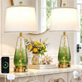 27" Green Glass Table Lamps Set of 2, Coastal Lamp for Living Room