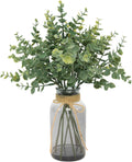 Coferset Fake Eucalyptus Stems in Glass Vase with Faux Water,Gray Vase